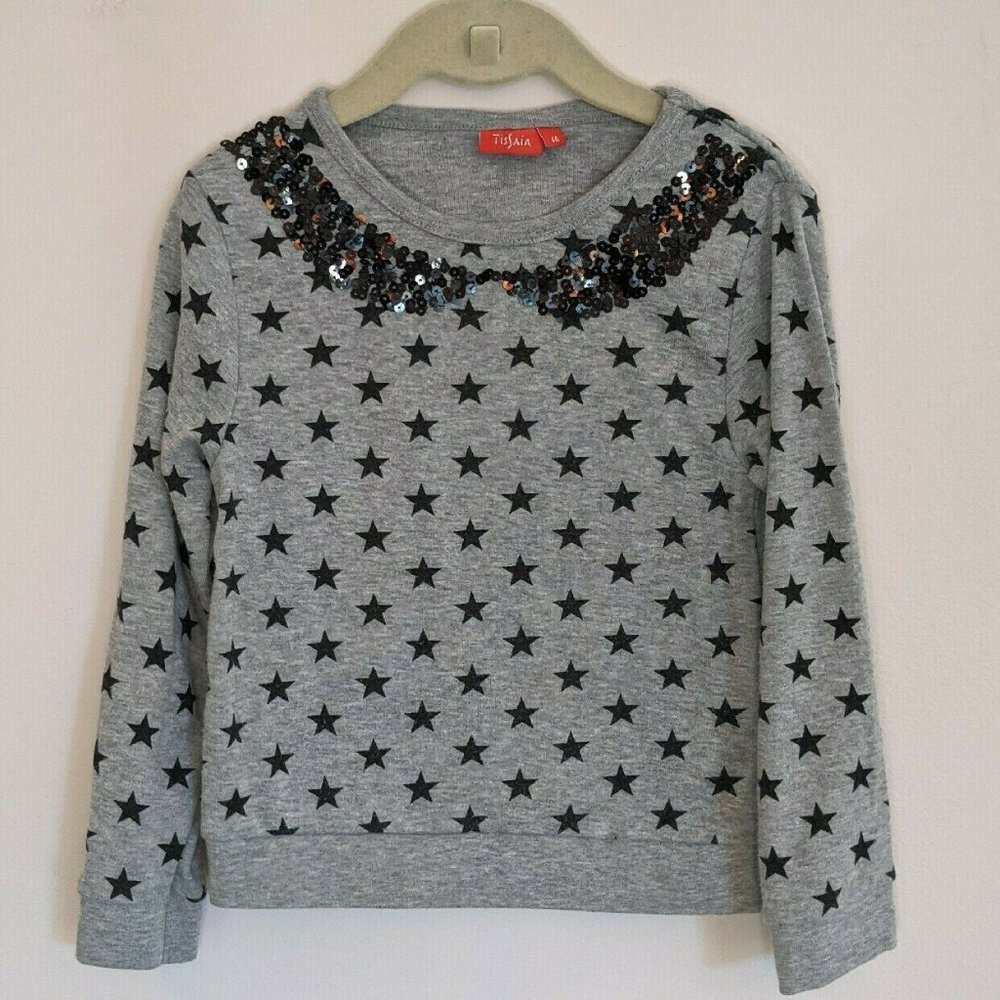 TisSaia  Black Grey Star Sequins Crewneck Top 4